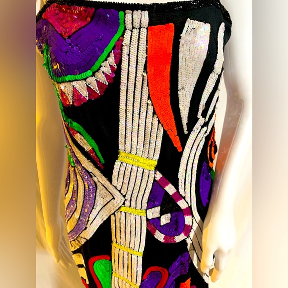 RARE vintage Rockstar Guitar beaded, sequined slip dress, size 12, VGUC - Picture 5 of 13